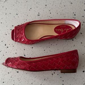 Cole Haan VINTAGE Crimson Red Woven Leather Peep-toe Flats Made in Italy Sz 5.5